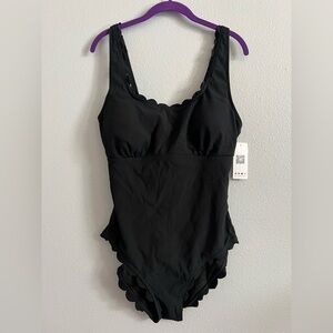 NWT Black Scalloped One-Piece Swimsuit